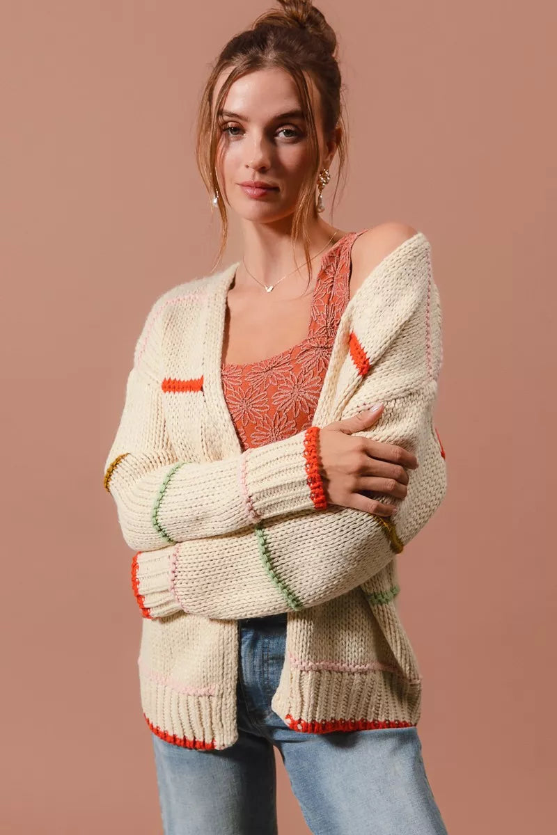 SO ME Loose Fit Multi Stripe Open Front Cardigan - Tigbul's Variety Fashion Shop