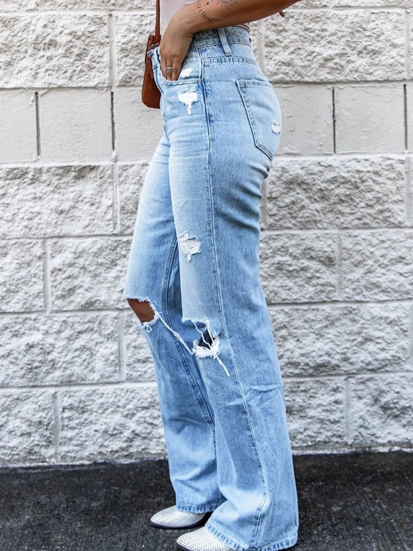 High Waist Distressed Blue Jeans - Tigbul's Variety Fashion Shop