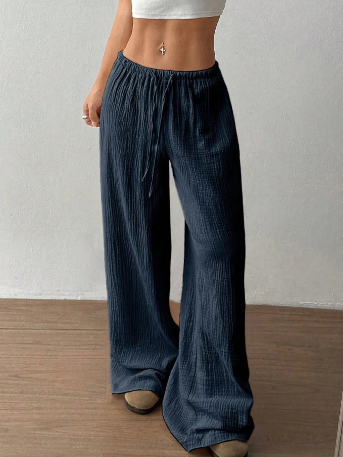 Wide Leg Drawstring Casual Pants - Tigbul's Variety Fashion Shop