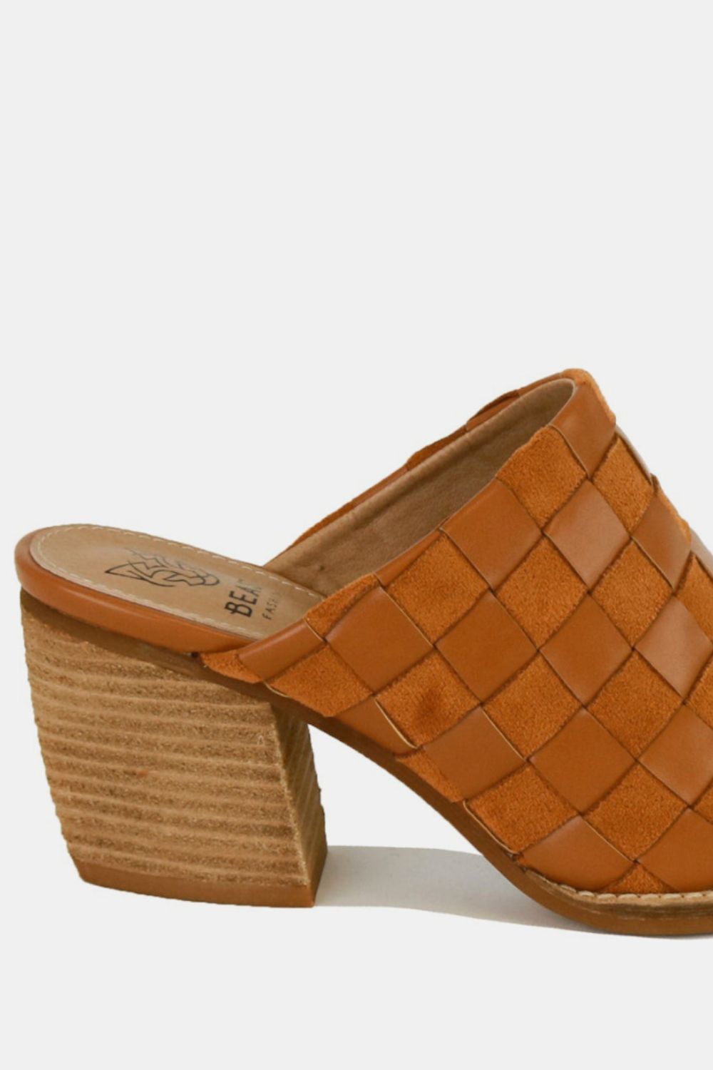 Brown Woven Checkerboard Block Heel Mule Shoes - Tigbul's Variety Fashion Shop