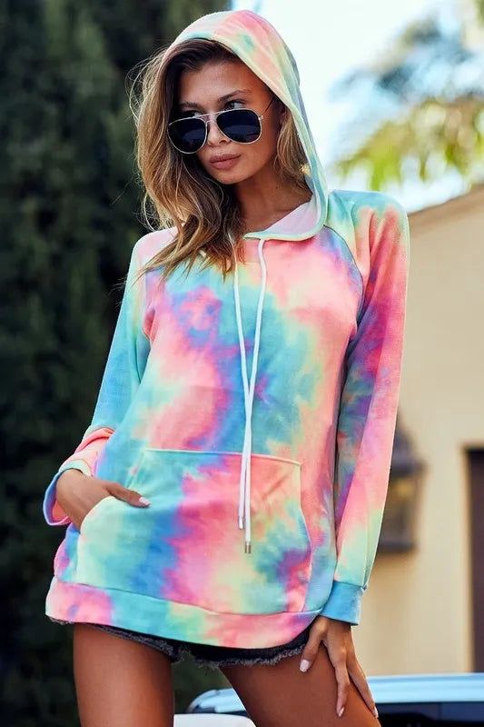 Tie Dye French Terry Hoodie with Kangaroo Pocket - Tigbul's Variety Fashion Shop