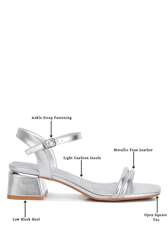 Zabou Metallic Ankle Strap Low Block Heels - Tigbul's Variety Fashion Shop