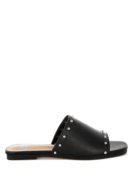Renaldi Genuine Leather Studded Slip-On Flats - Tigbul's Variety Fashion Shop