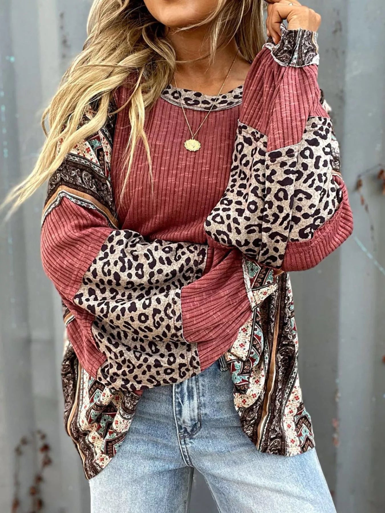 Leopard Color Block Ribbed Top - Tigbul's Variety Fashion Shop