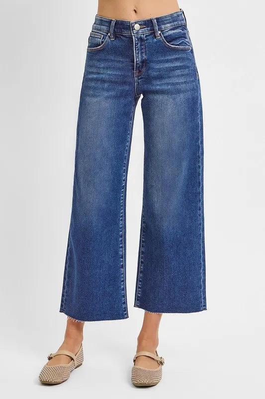 RISEN Raw Hem Wide Leg Cropped Jeans - Tigbul's Variety Fashion Shop