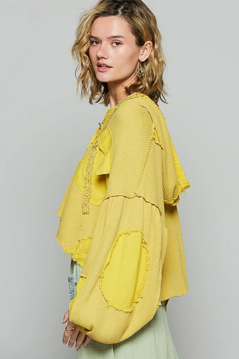 POL Raw Hem Cropped Hooded Jacket - Tigbul's Variety Fashion Shop