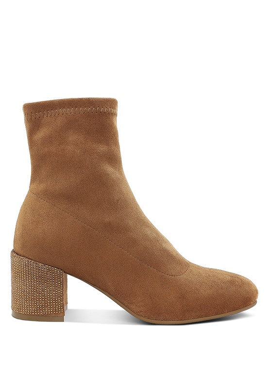Chena Rhinestones Embellished Block Heel Boots - Tigbul's Variety Fashion Shop