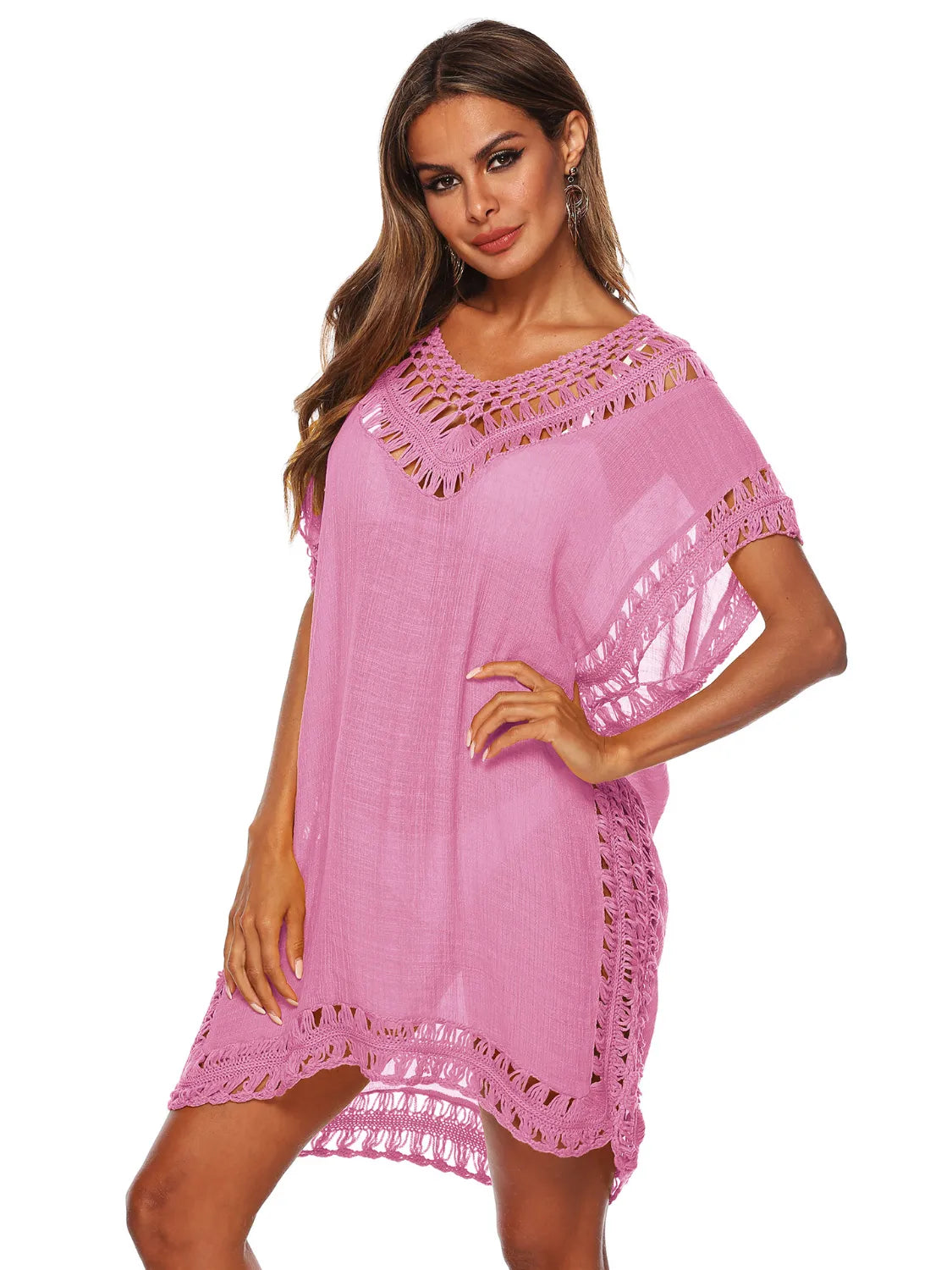 Bohemian Crochet Trim Beach Cover Up Dress - Tigbul's Variety Fashion Shop