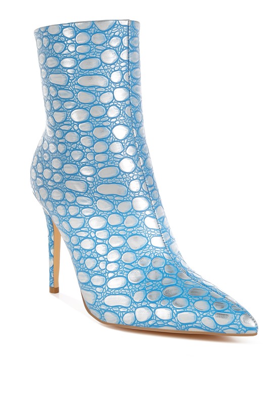 Moolah Embossed Stiletto Heel Ankle Boots - Tigbul's Variety Fashion Shop