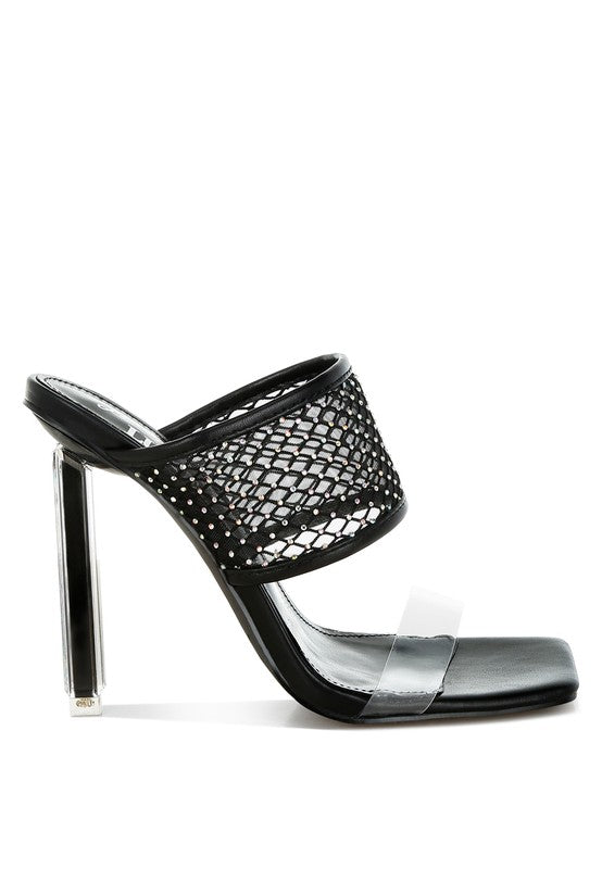 Salween Clear Embellished Square Toe Heels - Tigbul's Variety Fashion Shop