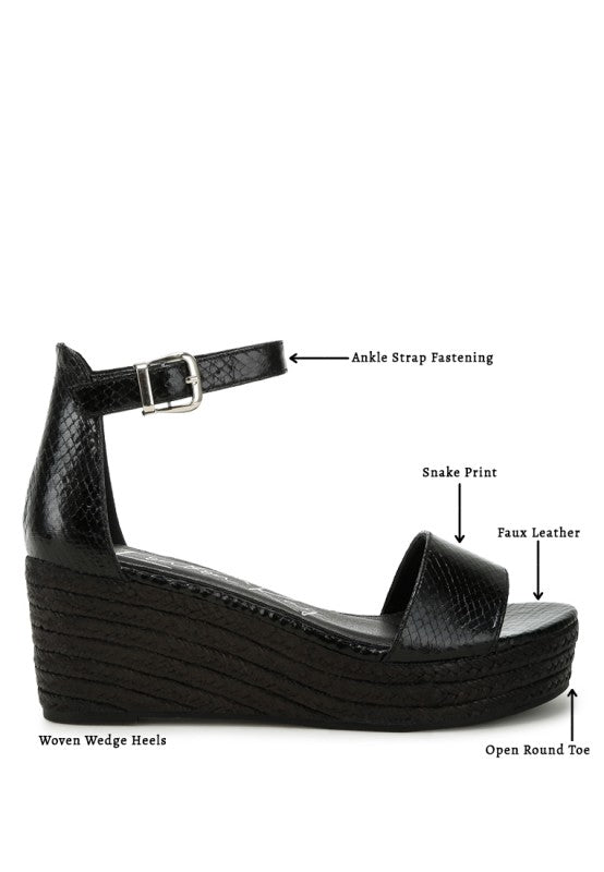 Utah Faux Leather Snake Wedge Espadrilles - Tigbul's Variety Fashion Shop