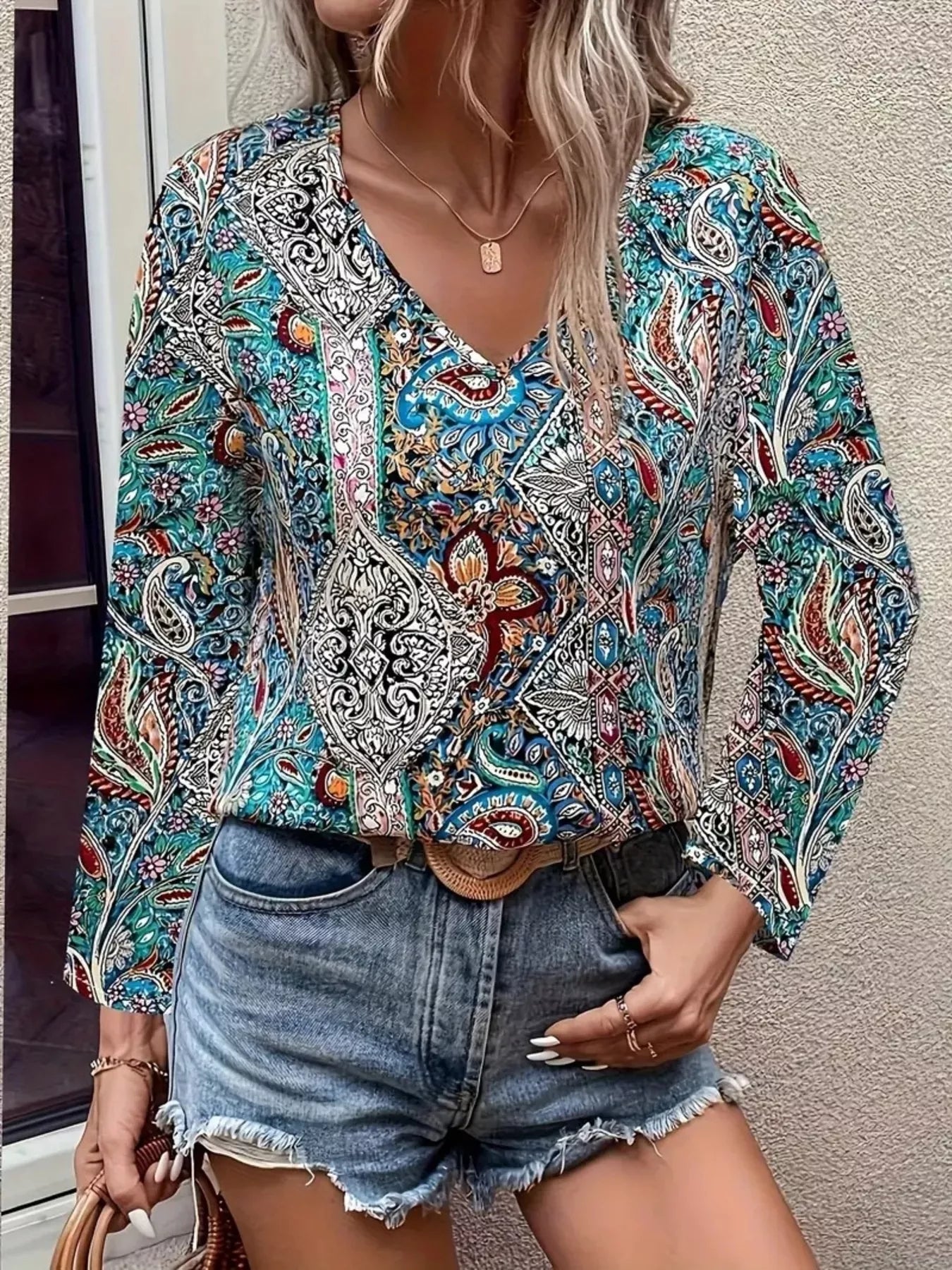 Paisley Print Long Sleeve Blouse - Tigbul's Variety Fashion Shop