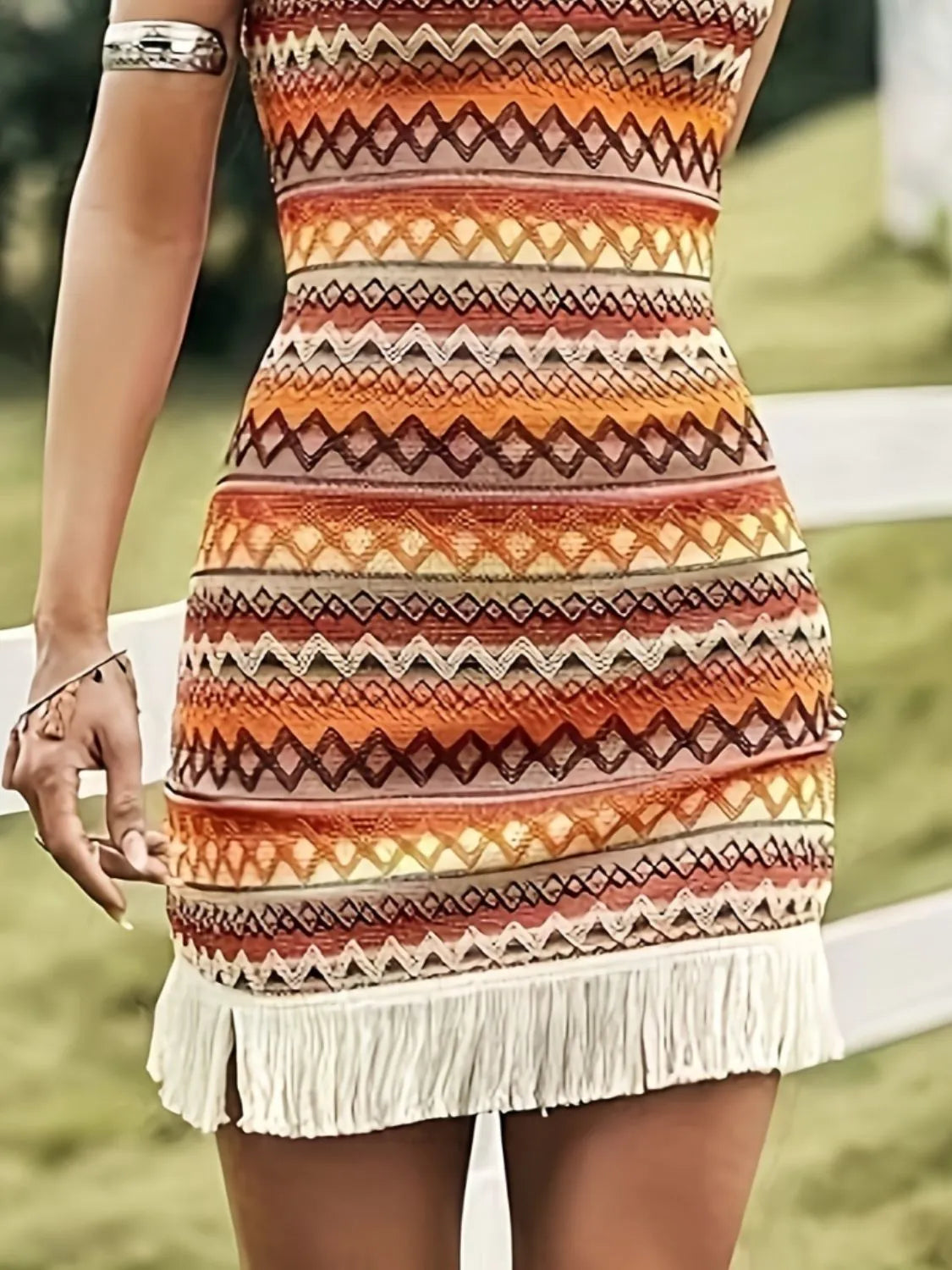 Fringe Grecian Neck Mini Dress - Tigbul's Variety Fashion Shop
