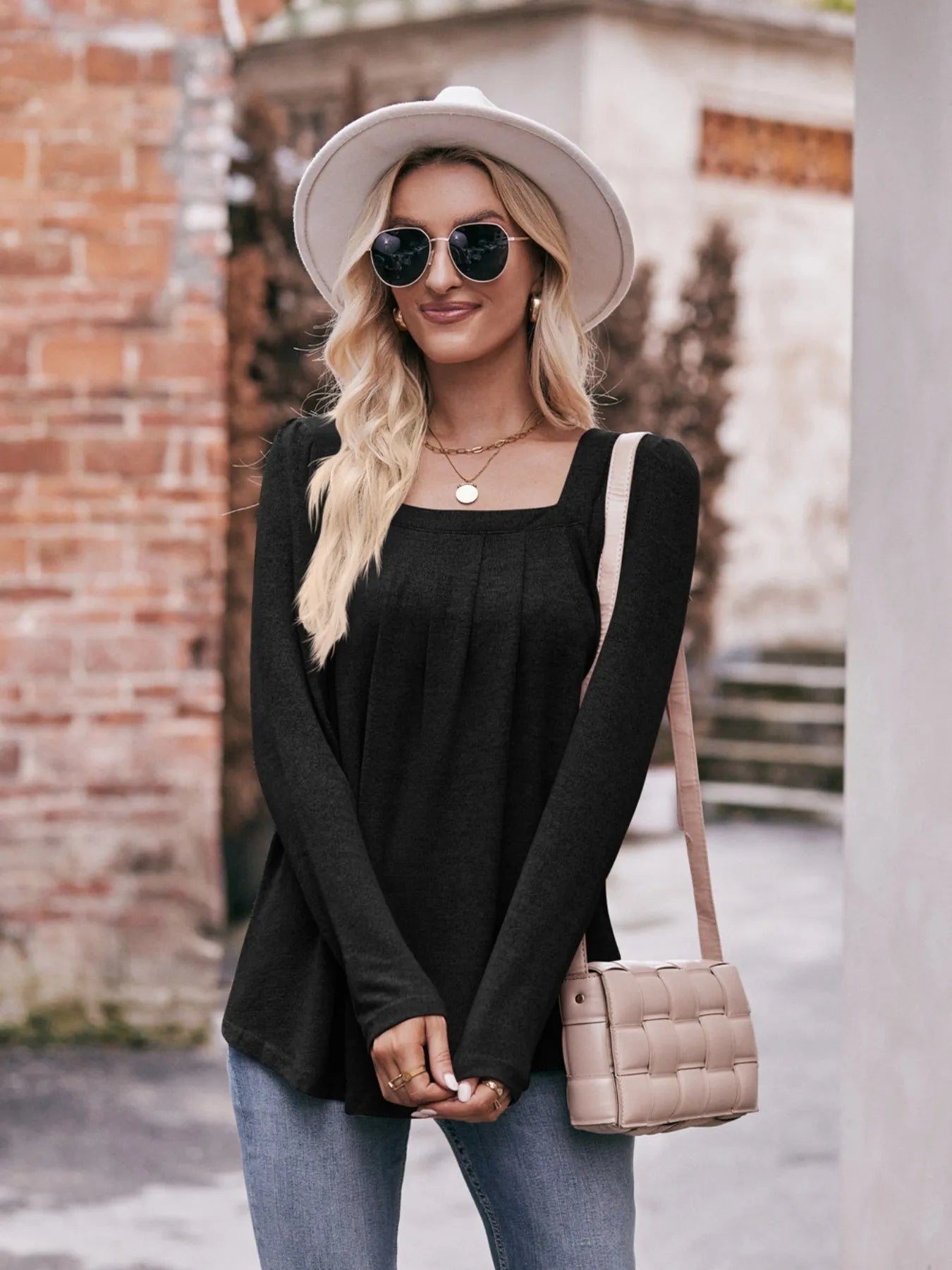 Square Neck Long Sleeve T-Shirt - Tigbul's Variety Fashion Shop