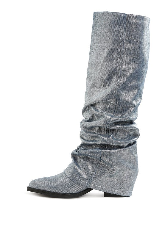 Capella Fold-Over Slouchy Denim Boot - Tigbul's Variety Fashion Shop
