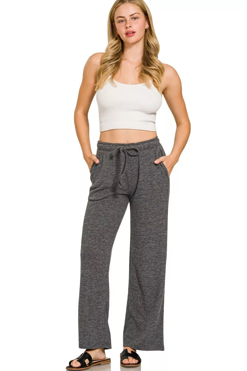 Zenana Ribbed Drawstring Lounge Pants - Tigbul's Variety Fashion Shop