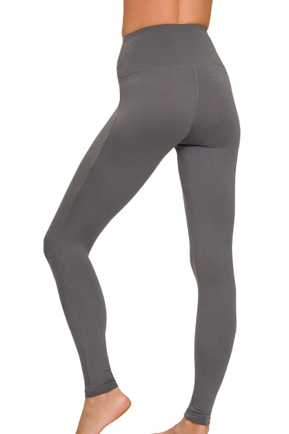 Grey Premium Microfiber Wide Waistband Leggings - Tigbul's Variety Fashion Shop