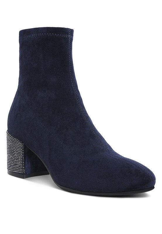 Chena Rhinestones Embellished Block Heel Boots - Tigbul's Variety Fashion Shop
