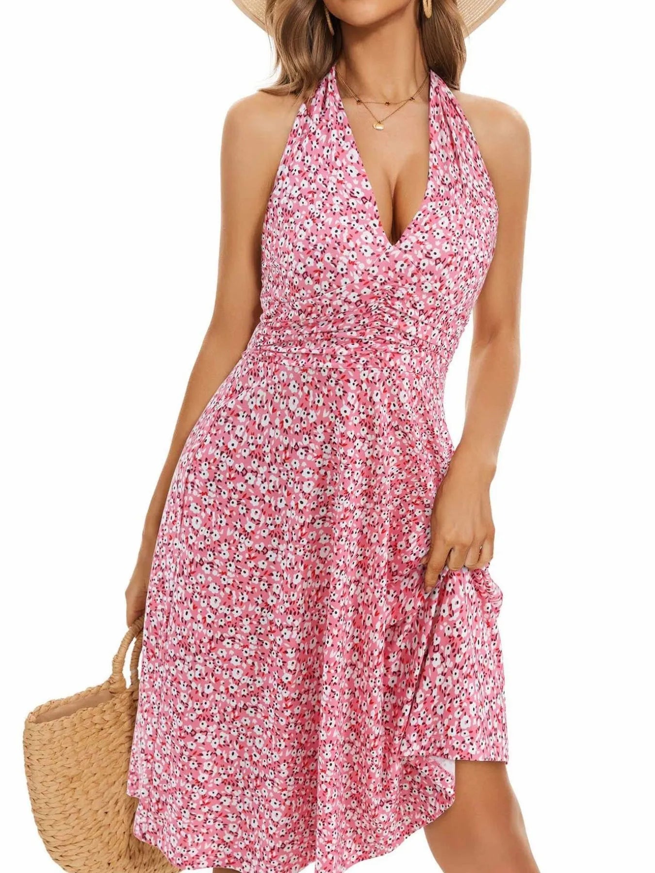 Printed Halter Neck Dress - Tigbul's Variety Fashion Shop