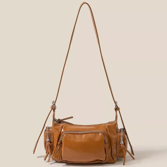 Fame Glossy Faux Leather Multi Pocket Hand Bag - Tigbul's Variety Fashion Shop