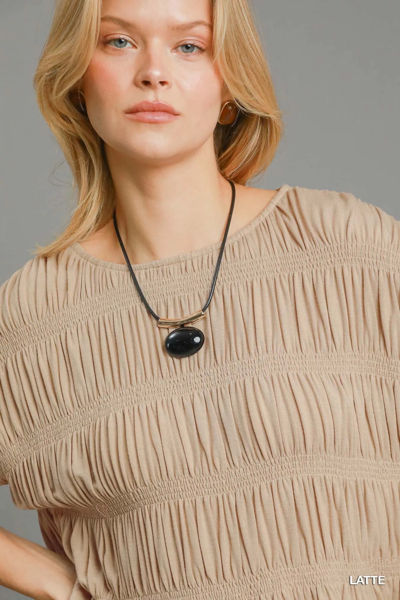 Umgee Short Sleeve Knit Smocked Top - Tigbul's Variety Fashion Shop