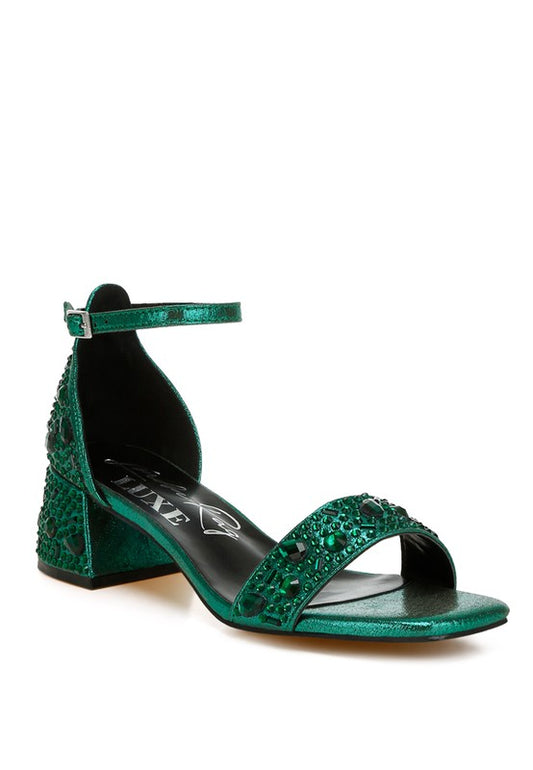 Size 9 Green Rhinestone Embellished Shimmer Sandals - Tigbul's Variety Fashion Shop
