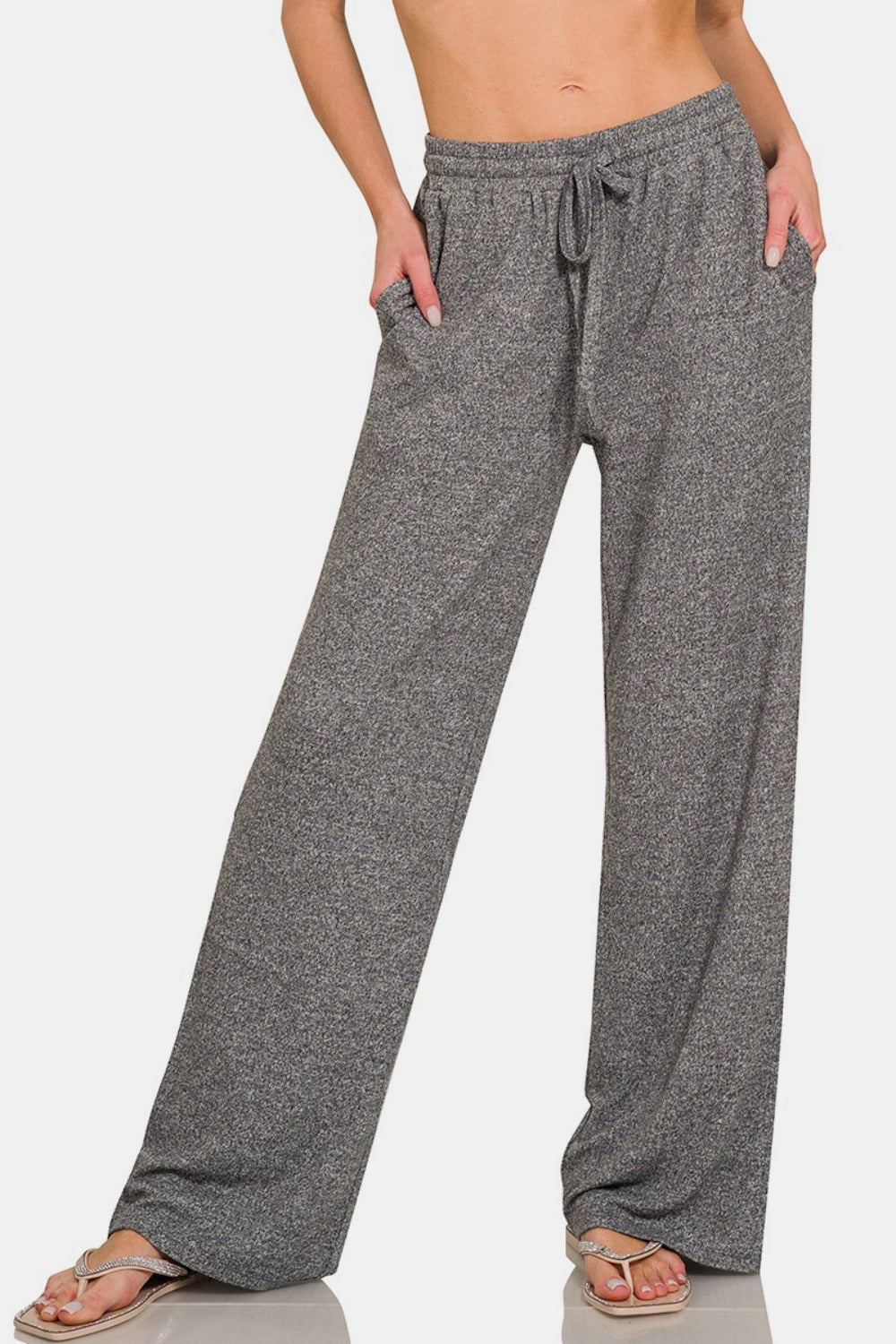 Black Drawstring Wide Leg Pants with Side Pockets - Tigbul's Variety Fashion Shop