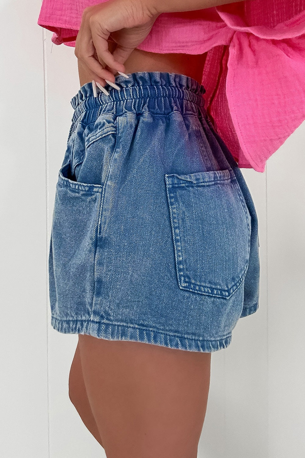 Drawstring High Waist Denim Shorts with Pockets - Tigbul's Variety Fashion Shop