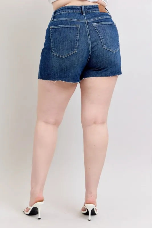 Judy Blue Plus Size High Waist Criss-Cross Waistband Denim Shorts - Tigbul's Variety Fashion Shop