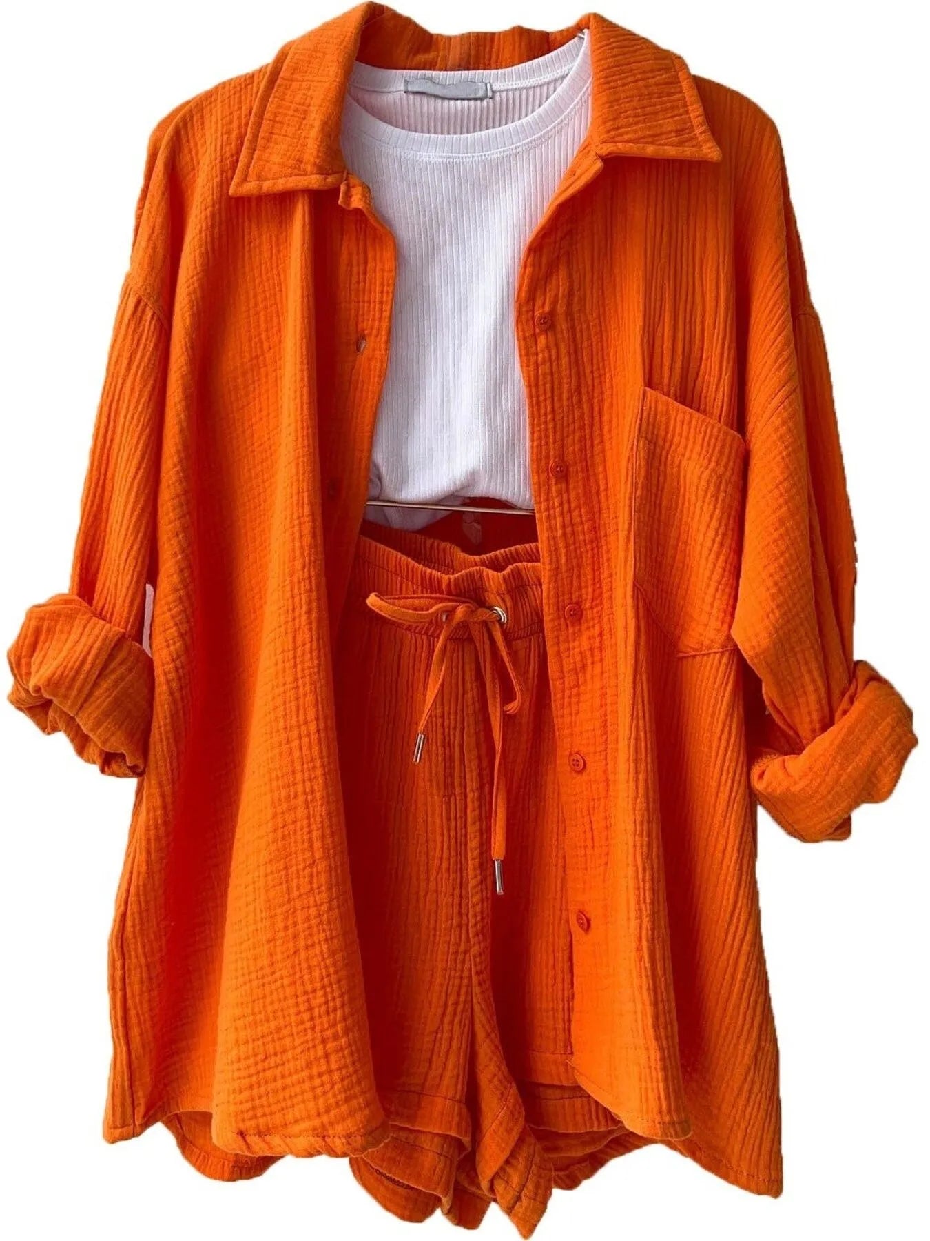 Textured Button Up Shirt and Shorts Set - Tigbul's Variety Fashion Shop