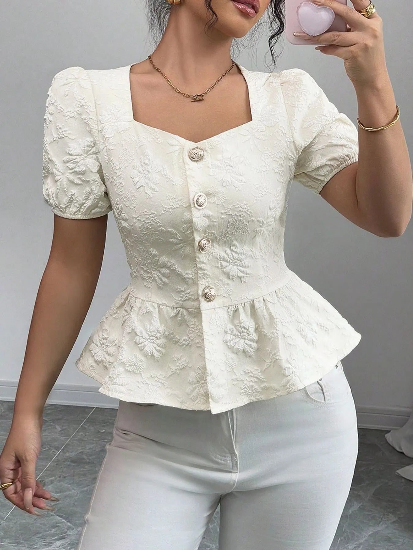 Peplum Button-Front Blouse - Tigbul's Variety Fashion Shop