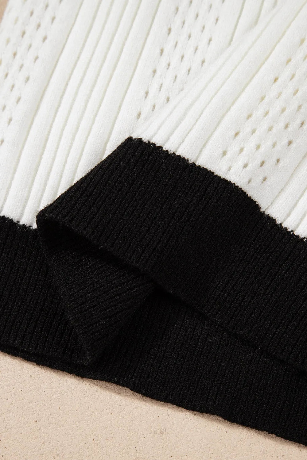 Contrast Trim Eyelet Knit V Neck White Sweater Vest - Tigbul's Variety Fashion Shop