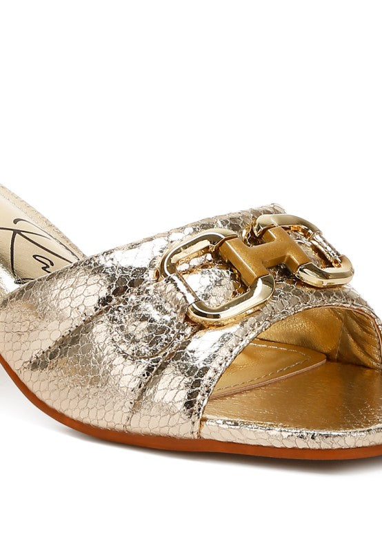 Bellamy Horsebit Detail Snake Print Sandals - Tigbul's Variety Fashion Shop