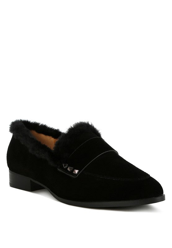 Allie Fur Trim Genuine Suede Loafers - Tigbul's Variety Fashion Shop