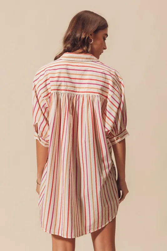 Pink Multicolored Stripe Button Down Shirt - Tigbul's Variety Fashion Shop
