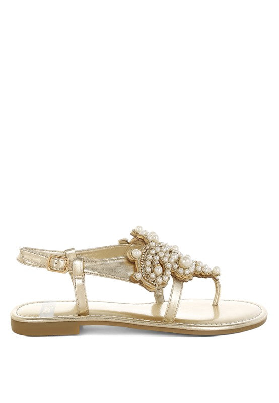 Opazie Metallic Pearl Embellished Flats - Tigbul's Variety Fashion Shop