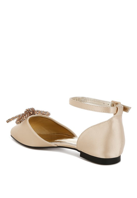 Simina Rhinestone Detail Bow Flat Sandals - Tigbul's Variety Fashion Shop