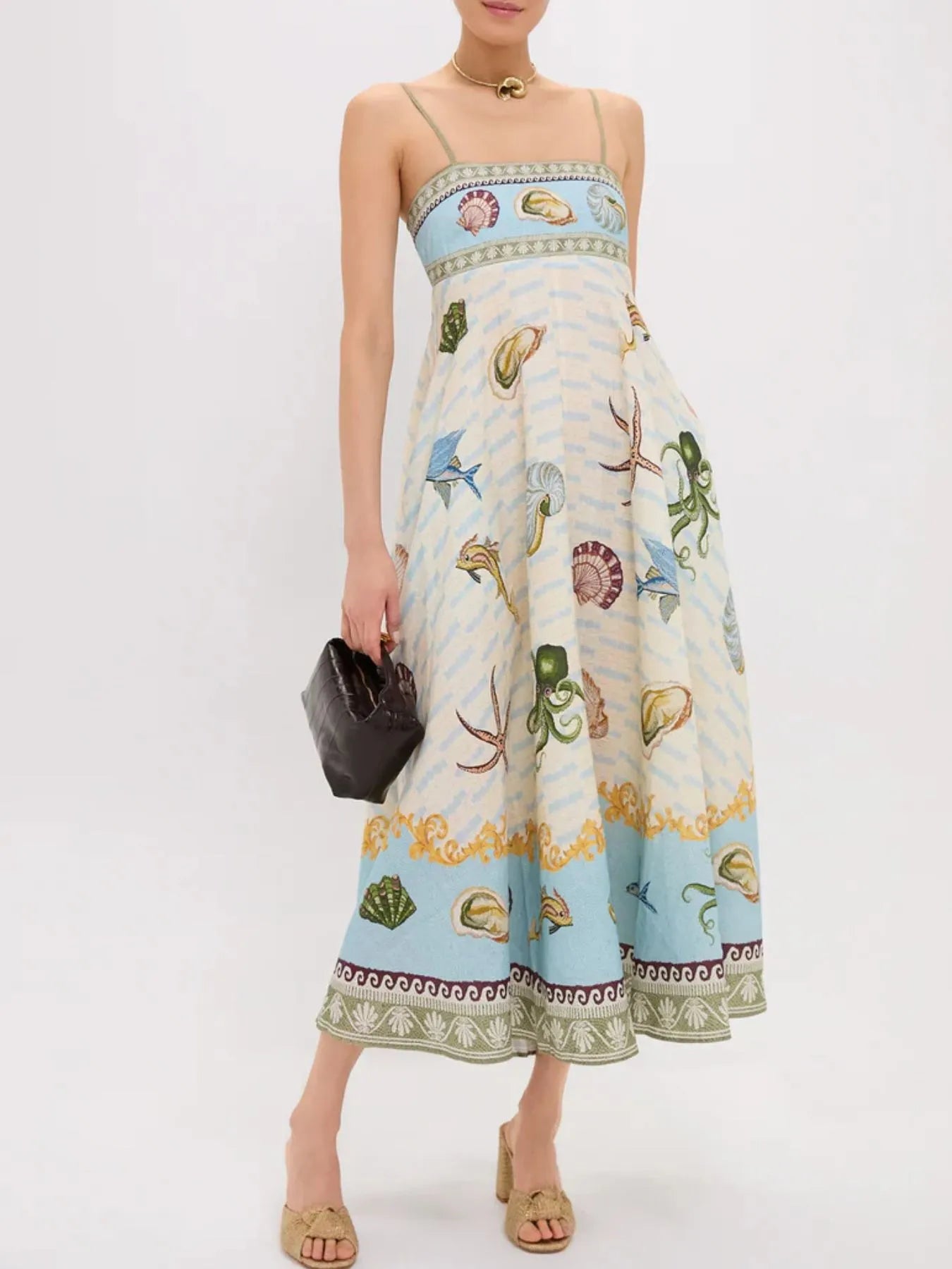 Ocean Print Spaghetti Strap Midi Dress - Tigbul's Variety Fashion Shop