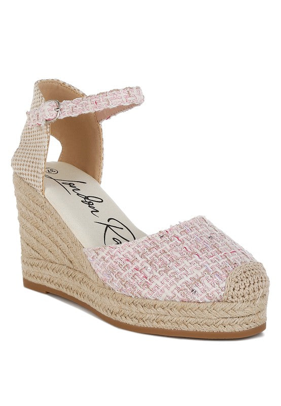 Regatta Tweed Round Toe Woven 4 in. Wedge Heel Sandals - Tigbul's Variety Fashion Shop