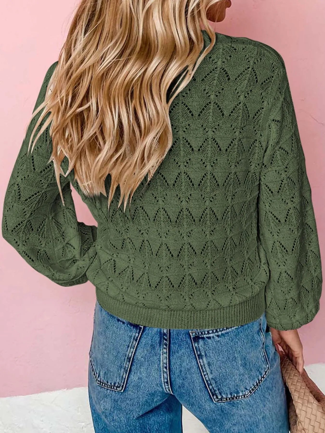 Openwork Button Up Cardigan - Tigbul's Variety Fashion Shop