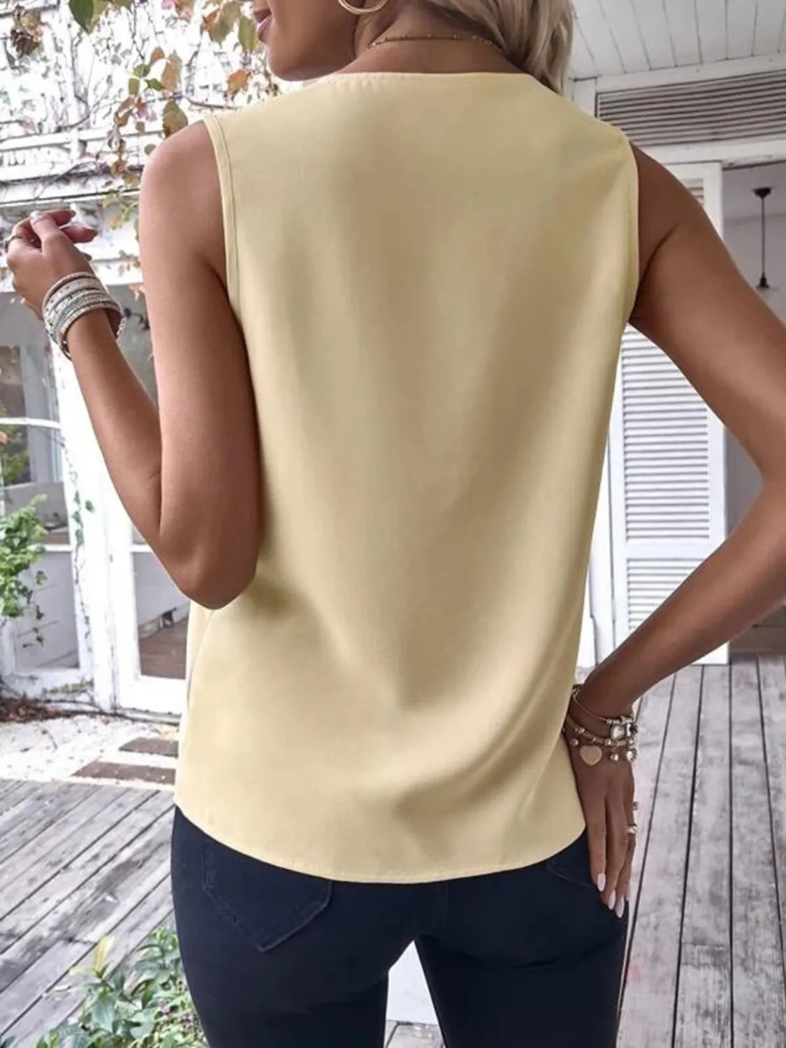 V-Neck Contrast Tank Shirt - Tigbul's Variety Fashion Shop