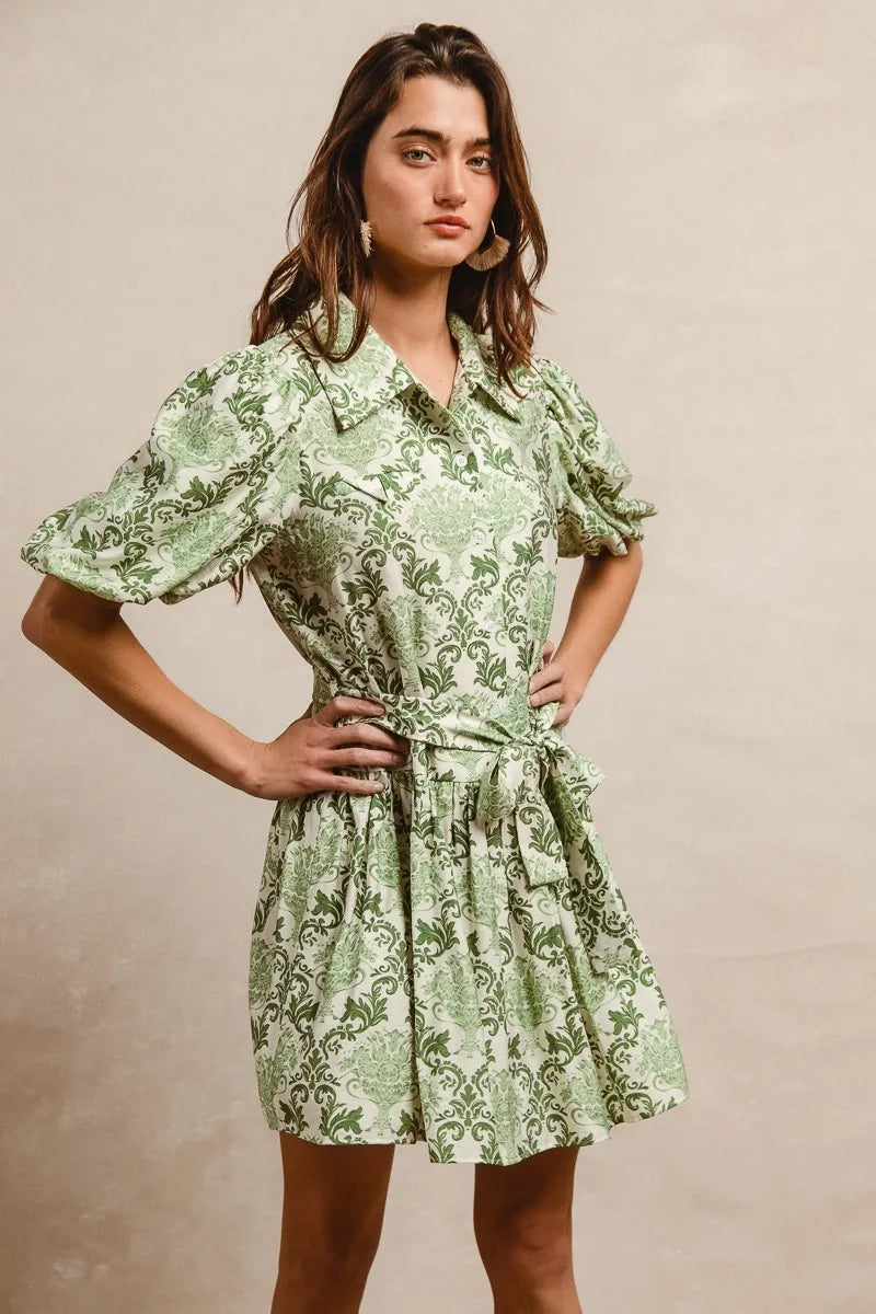 BiBi Tied Floral Short Sleeve Mini Shirt Dress - Tigbul's Variety Fashion Shop