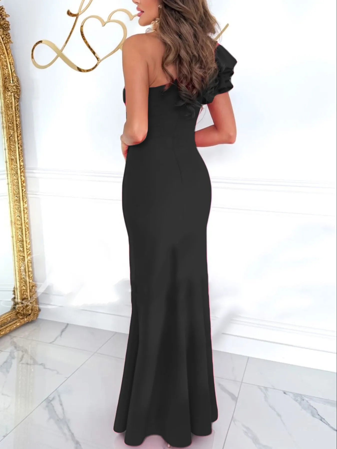 Cutout One Shoulder Ruffle Split Dress - Tigbul's Variety Fashion Shop