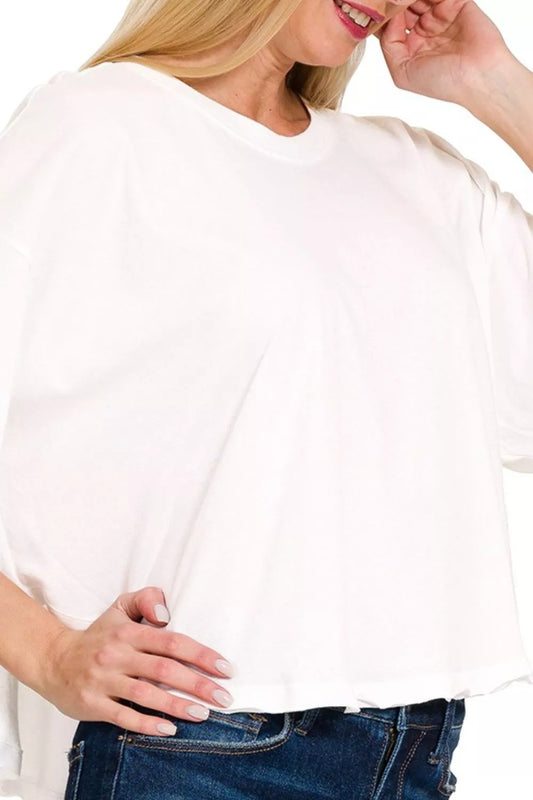 White Cotton Round Neck Short Sleeve T-Shirt - Tigbul's Variety Fashion Shop
