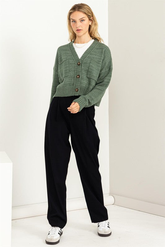 Button Front Cropped Cardigan Sweater - Tigbul's Variety Fashion Shop