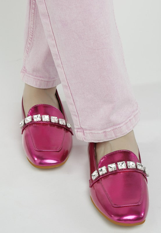 Celosia Metallic Diamante Strap Loafers - Tigbul's Variety Fashion Shop