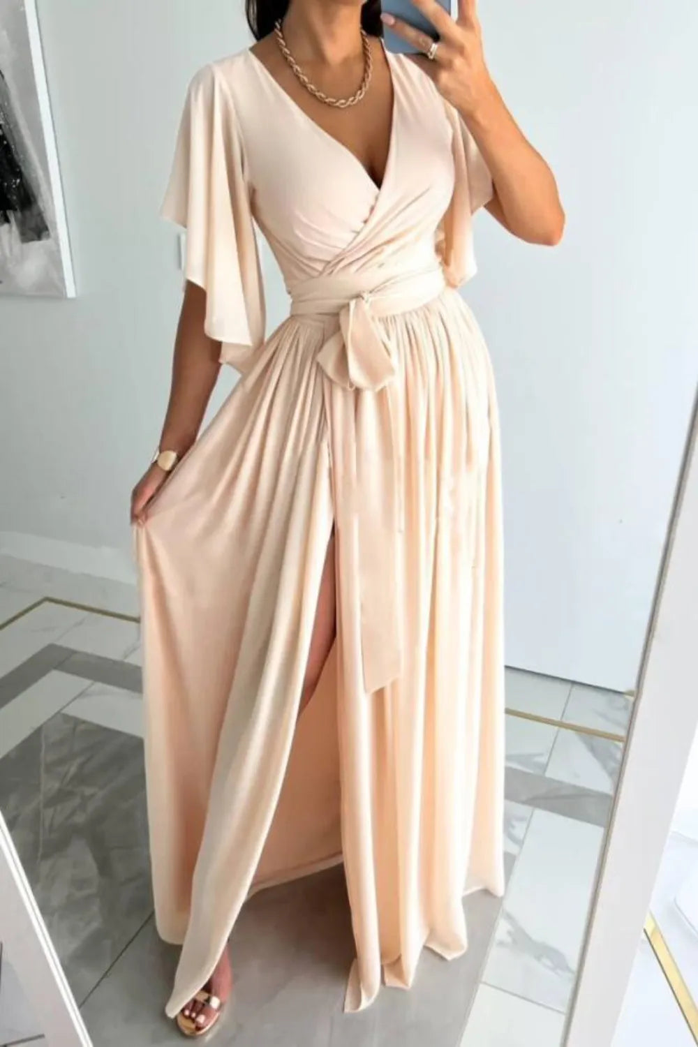 Surplice Flutter Sleeve Maxi Dress - Tigbul's Variety Fashion Shop