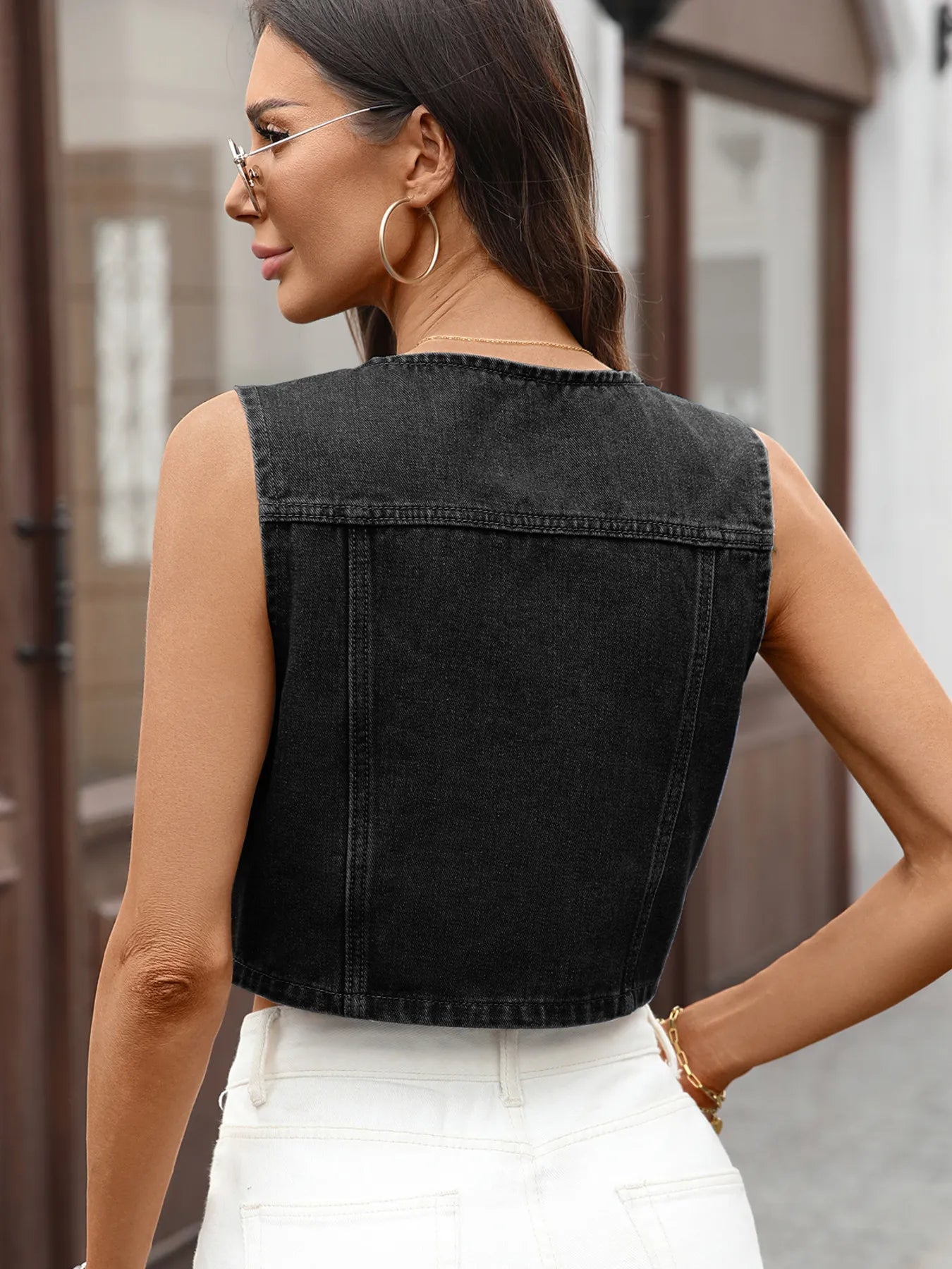 Button Up Sleeveless Denim Vest - Tigbul's Variety Fashion Shop