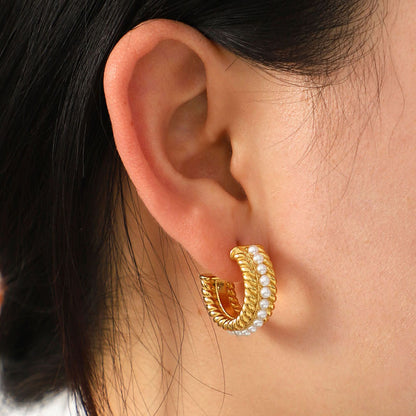 Stainless Steel Pearl C-Hoop Earrings - Tigbul's Variety Fashion Shop