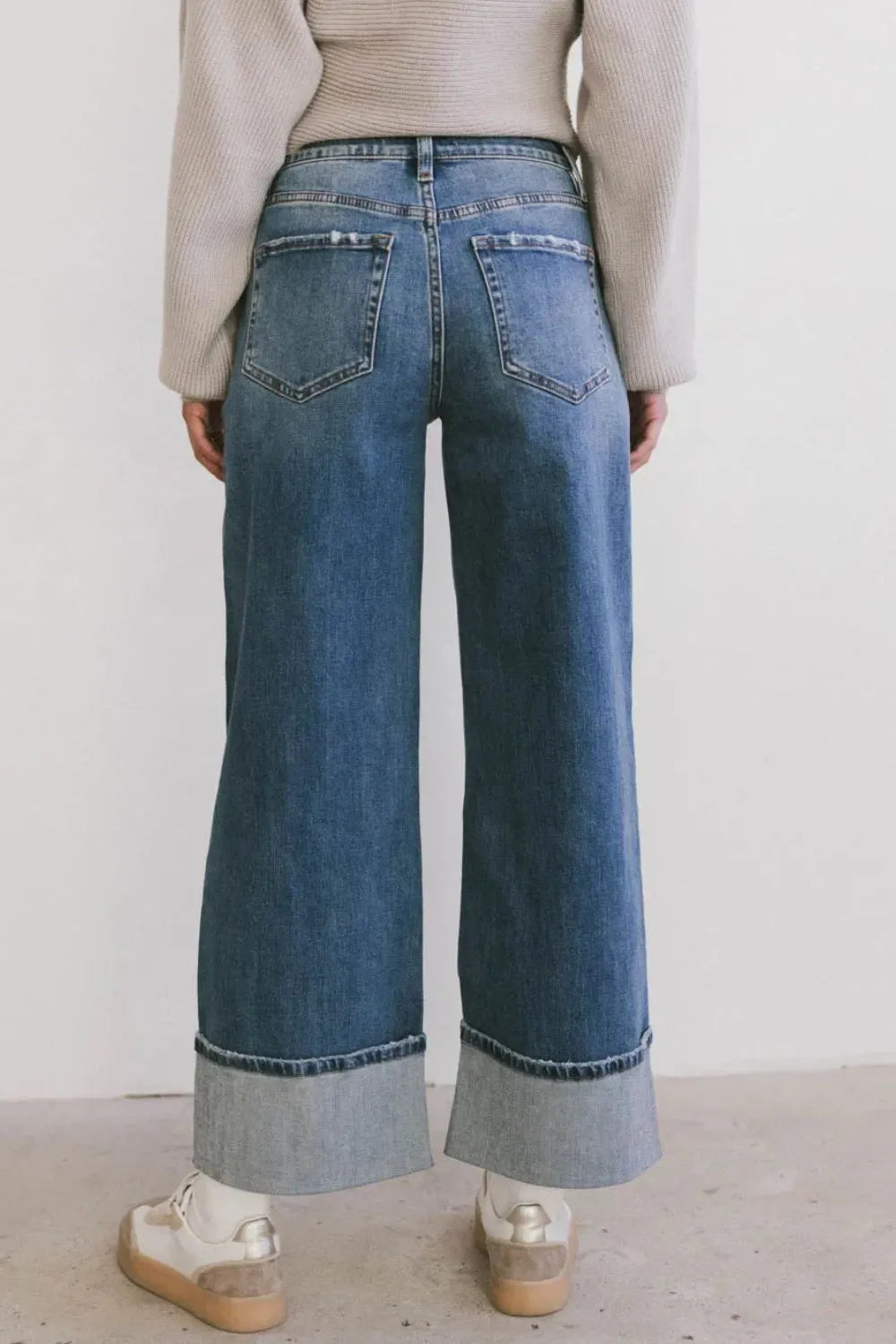 Wide Leg Cuff Jeans - Tigbul's Variety Fashion Shop